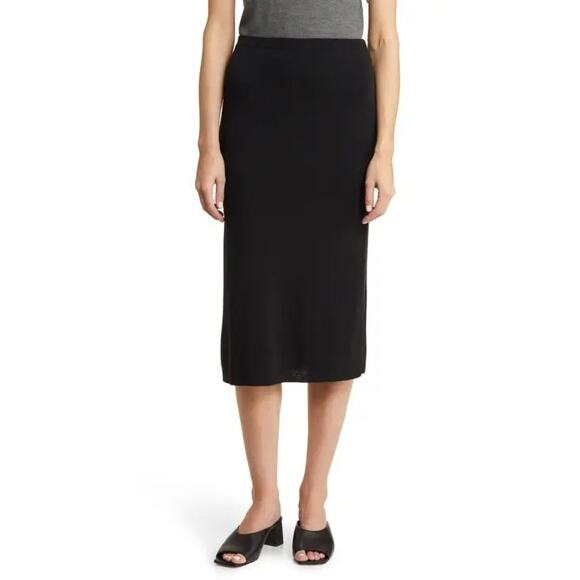 Eileen Fisher Petite Wool Blend Black Skirt Large PL - Picture 1 of 9